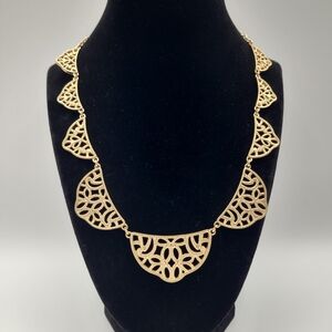 Gold Tone Filigree Statement Necklace Scalloped Bib Boho Chic